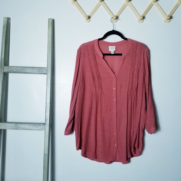 ST. JOHN'S BAY FLOWY OVERSIZED TUNIC BUTTON DOWN BLOUSE SIZE LARGE - Picture 1 of 8